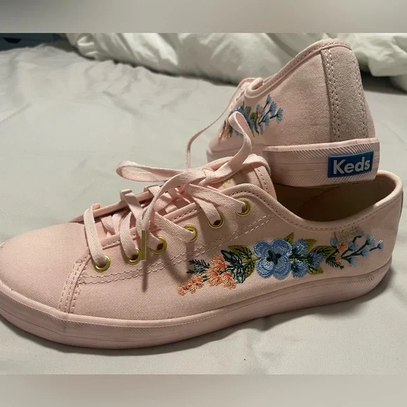 Keds x Rifle Paper Co Sneaker Women's Size 7.5 Pink Embroidered Floral Flower - Picture 9 of 10